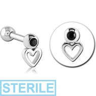 STERILE SURGICAL STEEL JEWELLED TRAGUS MICRO BARBELL - HEART