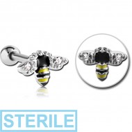 STERILE SURGICAL STEEL JEWELLED TRAGUS MICRO BARBELL WITH ENAMEL - BEE