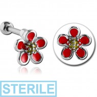 STERILE SURGICAL STEEL JEWELLED TRAGUS MICRO BARBELL WITH ENAMEL - FLOWER