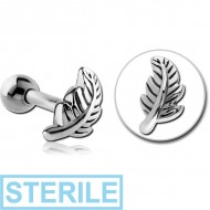 STERILE SURGICAL STEEL TRAGUS MICRO BARBELL - LEAF