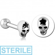STERILE SURGICAL STEEL TRAGUS MICRO BARBELL - SKULL WITH STAR