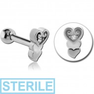 STERILE SURGICAL STEEL JEWELLED TRAGUS MICRO BARBELL - HEART