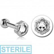 STERILE SURGICAL STEEL JEWELLED TRAGUS MICRO BARBELL - FLOWER PIERCING