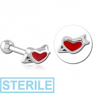STERILE SURGICAL STEEL TRAGUS MICRO BARBELL - HEART PIERCING