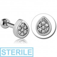 STERILE SURGICAL STEEL JEWELLED TRAGUS MICRO BARBELL - DROP PIERCING