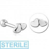 STERILE SURGICAL STEEL TRAGUS MICRO BARBELL - CONJOINED HEARTS