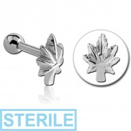 STERILE SURGICAL STEEL TRAGUS MICRO BARBELL - MARIJUANA LEAF PIERCING