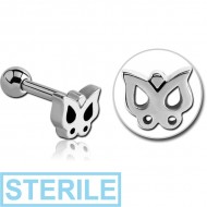 STERILE SURGICAL STEEL TRAGUS MICRO BARBELL - BUTTERFLY PIERCING