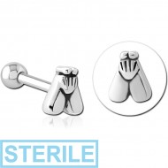 STERILE SURGICAL STEEL TRAGUS MICRO BARBELL - FLY