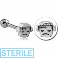 STERILE SURGICAL STEEL TRAGUS MICRO BARBELL - FRANKENSTEIN