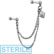 STERILE SURGICAL STEEL JEWELLED TRAGUS MICRO BARBELLS CHAIN LINKED - RUBIK PIERCING