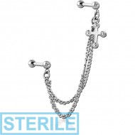 STERILE SURGICAL STEEL JEWELLED TRAGUS MICRO BARBELLS CHAIN LINKED - CROSS