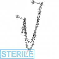 STERILE SURGICAL STEEL JEWELLED TRAGUS MICRO BARBELLS CHAIN LINKED - KEY