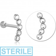 STERILE SURGICAL STEEL 5 HIGH END CRYSTAL JEWELLED TRAGUS MICRO BARBELL