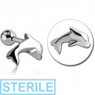 STERILE SURGICAL STEEL TRAGUS MICRO BARBELL - DOLPHIN PIERCING