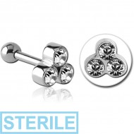 STERILE SURGICAL STEEL TRIPLE JEWELLED TRAGUS MICRO BARBELL PIERCING