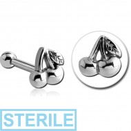 STERILE SURGICAL STEEL TRAGUS MICRO BARBELL - CHERRIES PIERCING