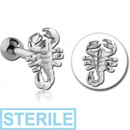 STERILE SURGICAL STEEL TRAGUS MICRO BARBELL - SCORPION PIERCING