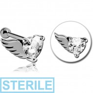 STERILE SURGICAL STEEL JEWELLED WINGED HEART TRAGUS MICRO BARBELL PIERCING