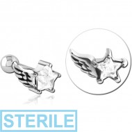 STERILE SURGICAL STEEL JEWELLED WINGED STAR TRAGUS MICRO BARBELL