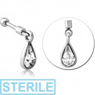 STERILE SURGICAL STEEL HELIX MICRO BARBELL WITH JEWELLED CHARM - PAIR DROP PIERCING