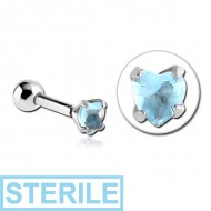 STERILE SURGICAL STEEL HEART PRONG SET JEWELLED TRAGUS MICRO BARBELL PIERCING