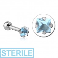 STERILE SURGICAL STEEL SQUARE PRONG SET JEWELLED TRAGUS MICRO BARBELL PIERCING