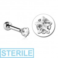 STERILE SURGICAL STEEL STAR PRONG SET JEWELLED TRAGUS MICRO BARBELL PIERCING