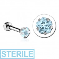 STERILE SURGICAL STEEL FLOWER PRONG SET JEWELLED TRAGUS MICRO BARBELL PIERCING