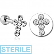 STERILE SURGICAL STEEL VALUE JEWELLED CROSS TRAGUS MICRO BARBELL