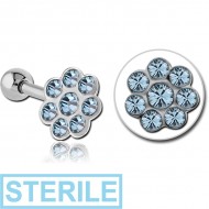 STERILE SURGICAL STEEL JEWELLED FLOWER TRAGUS MICRO BARBELL