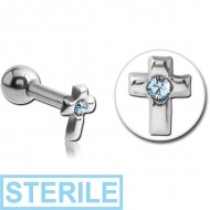 STERILE SURGICAL STEEL JEWELLED CROSS TRAGUS MICRO BARBELL