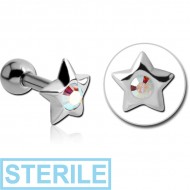 STERILE SURGICAL STEEL JEWELLED STAR TRAGUS MICRO BARBELL