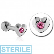 STERILE SURGICAL STEEL JEWELLED HEART TRAGUS MICRO BARBELL