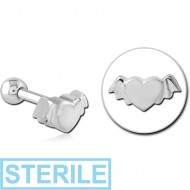 STERILE SURGICAL STEEL WINGED HEART TRAGUS MICRO BARBELL