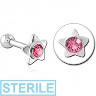 STERILE SURGICAL STEEL JEWELLED STAR TRAGUS MICRO BARBELL