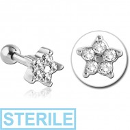 STERILE SURGICAL STEEL JEWELLED TRAGUS MICRO BARBELL - FLOWER