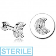 STERILE SURGICAL STEEL JEWELLED TRAGUS MICRO BARBELL - CRESCENT