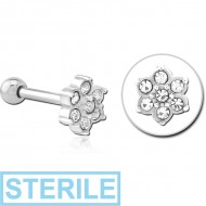 STERILE SURGICAL STEEL JEWELLED TRAGUS MICRO BARBELL - FLOWER