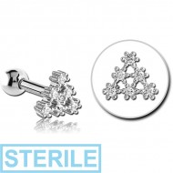 STERILE SURGICAL STEEL JEWELLED TRAGUS MICRO BARBELL - SNOWFLAKE