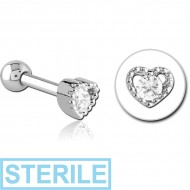 STERILE SURGICAL STEEL JEWELLED TRAGUS MICRO BARBELL - HEART