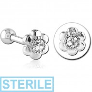 STERILE SURGICAL STEEL JEWELLED TRAGUS MICRO BARBELL - FLOWER