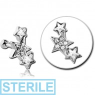 STERILE SURGICAL STEEL JEWELLED TRAGUS MICRO BARBELL - THREE STARS