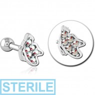 STERILE SURGICAL STEEL JEWELLED TRAGUS MICRO BARBELL - BUTTERFLY