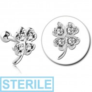 STERILE SURGICAL STEEL JEWELLED TRAGUS MICRO BARBELL - SHAMROCK