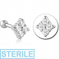 STERILE SURGICAL STEEL JEWELLED TRAGUS MICRO BARBELL - RHOMBUS