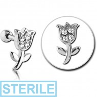 STERILE SURGICAL STEEL JEWELLED TRAGUS MICRO BARBELL - FLOWER