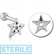 STERILE SURGICAL STEEL STAR TRAGUS MICRO BARBELL - INVERTED PENTAGRAM
