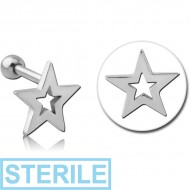 STERILE SURGICAL STEEL JEWELLED TRAGUS MICRO BARBELL - STAR
