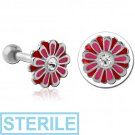 STERILE SURGICAL STEEL TRAGUS MICRO BARBELL WITH ENAMEL - FLOWER